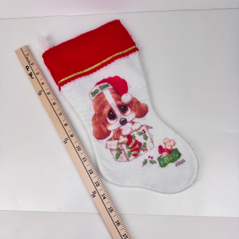 Vtg Giordano Sad Sam Puppy For Santa Christmas‎ Holiday Stocking Felt White Red